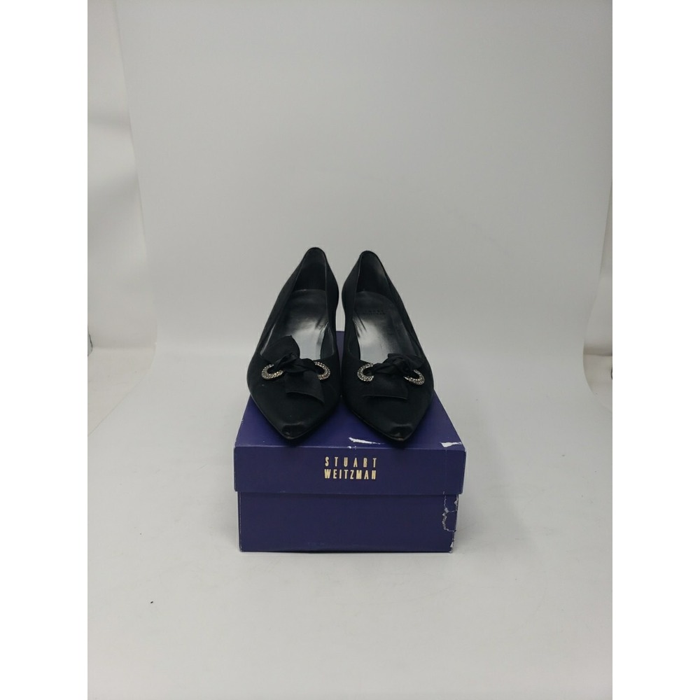Stuart Weitzman Women's Black Suede Point Toe  Bowtie 1.5" Pumps Size 8.0 W